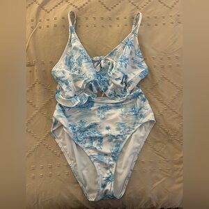 Hurley Tropical Palm Tree Blue Cutout One Piece